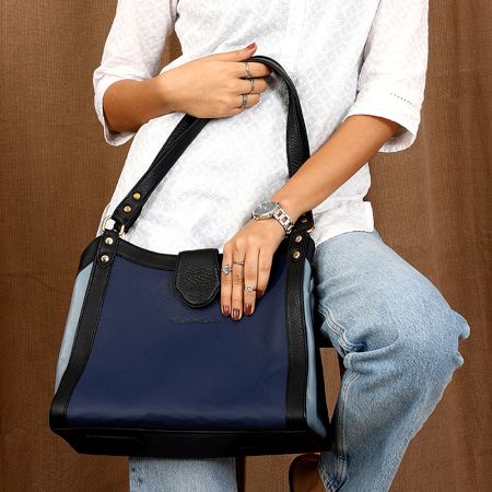 Handmade Navy Pigeon Tote Bag Leather Unique
